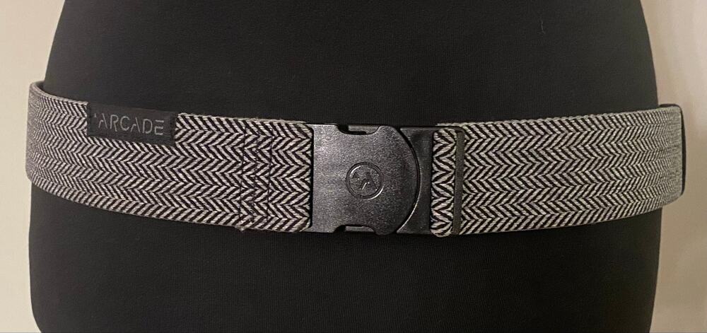 Arcade Black Gray Herringbone Stretch Belt Adjustable Hiking Outdoor Up to 40”